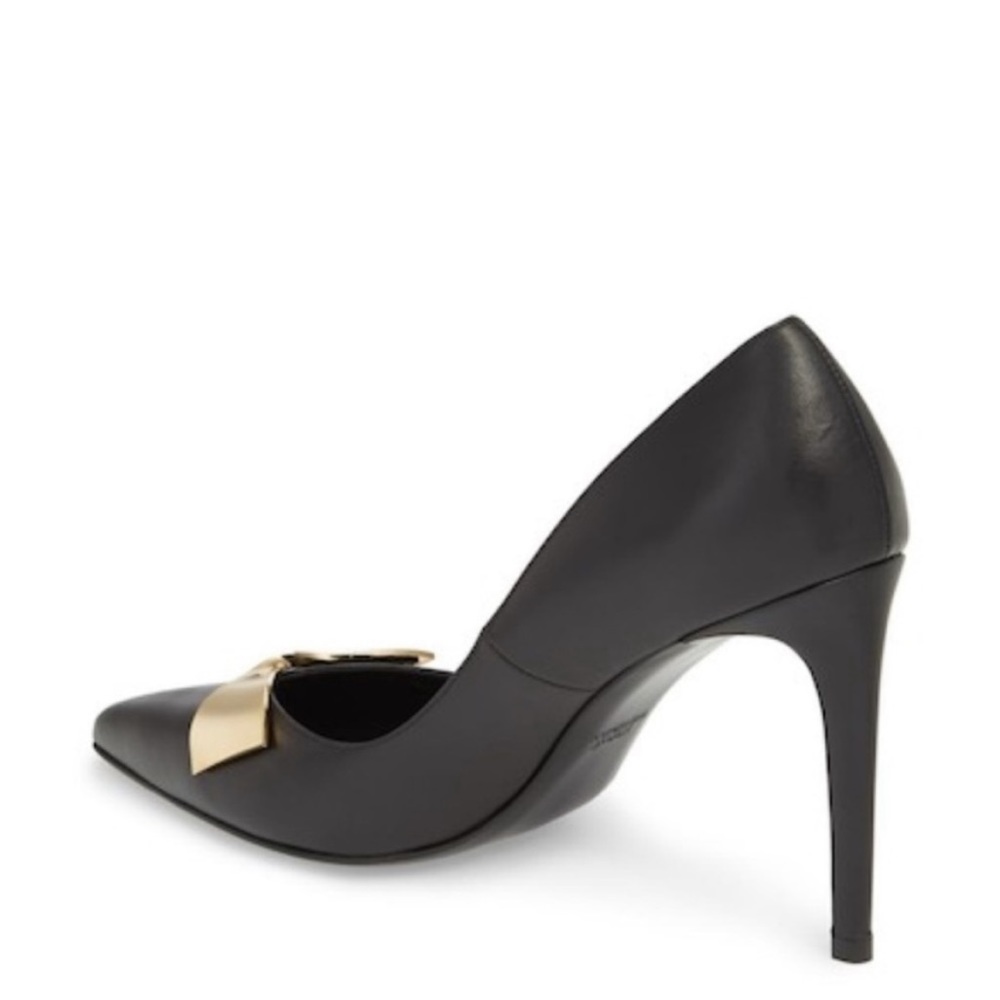 Stuart Weitzman black heel with gold bow detail - Picture 2 of 5